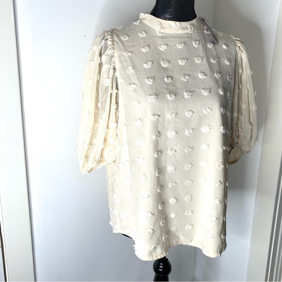 Lascana Cream Swiss Dot Puff Sleeve Top NWT - Picture 5 of 14
